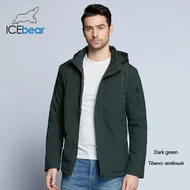 ICEbear новые осенние мужские пальто ветровка куртка теплая одежда с подкладкой из хлопка с отстегивающимся капюшоном брендовая одежда с капюшоном мужская куртка MWC18120D - Цвет: M817 dark green