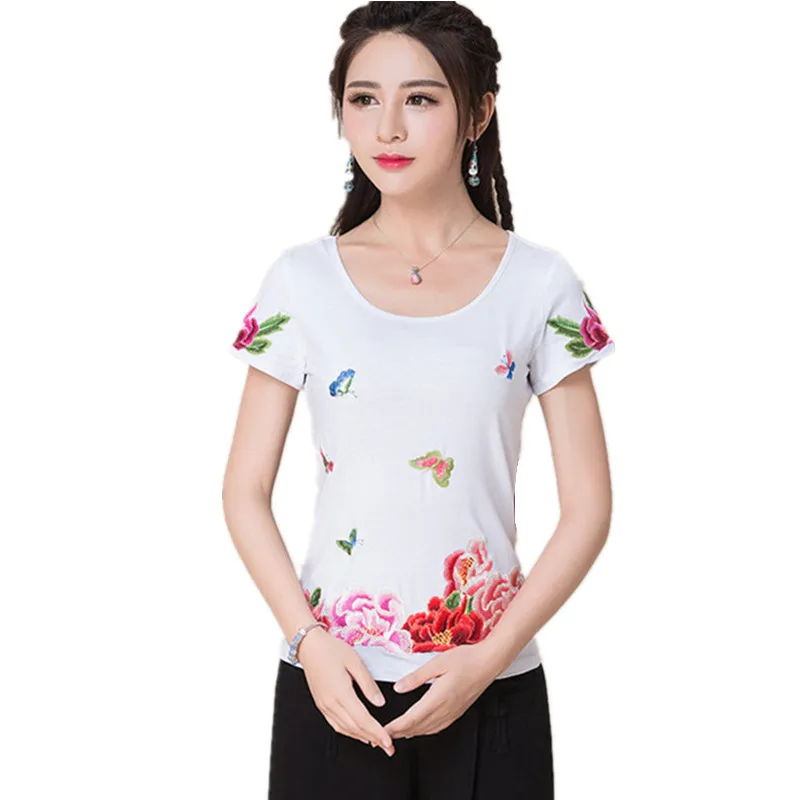 Женская летняя футболка с коротким рукавом и круглым вырезом|embroidery t-shirt|top teest shirt |