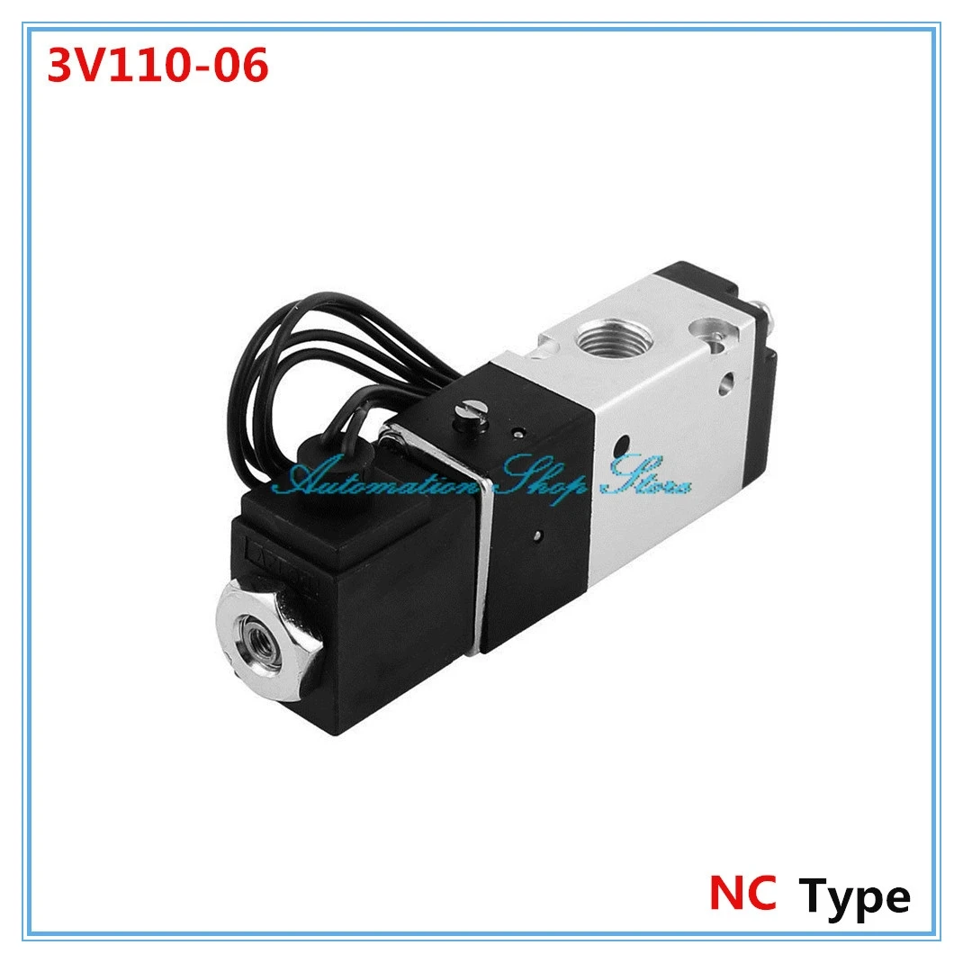 

3V110-06 DC12V DC24V AC110V AC220V NC Single Head 2P 3W G1/8" Solenoid Air Selector Valve 3V110-06-NC