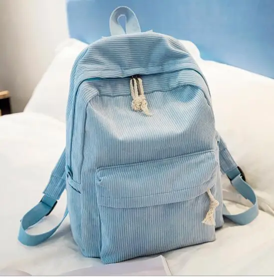 Light Blue Вельветовый дизайн, женские рюкзаки для девочек, школьные рюкзаки для девочек-подростков, школьная сумка, сумка в полоску, рюкзак, дорожные сумки, Mochil - Цвет: Light Blue