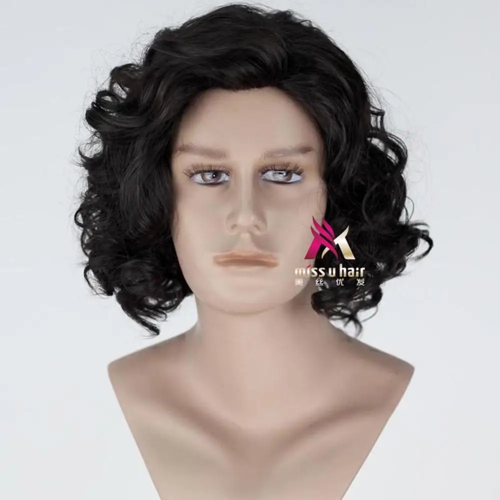 Miss U Hair Игра престолов унисекс Мужские взрослые короткие кудрявые натуральные черные цвета Джон снег Косплей Полный парик синтетические волосы на Хэллоуин