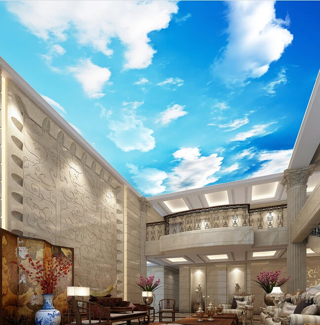 

Custom ceiling wallpaper, blue sky and white clouds murals for the living room ceiling wall waterproof papel de parede