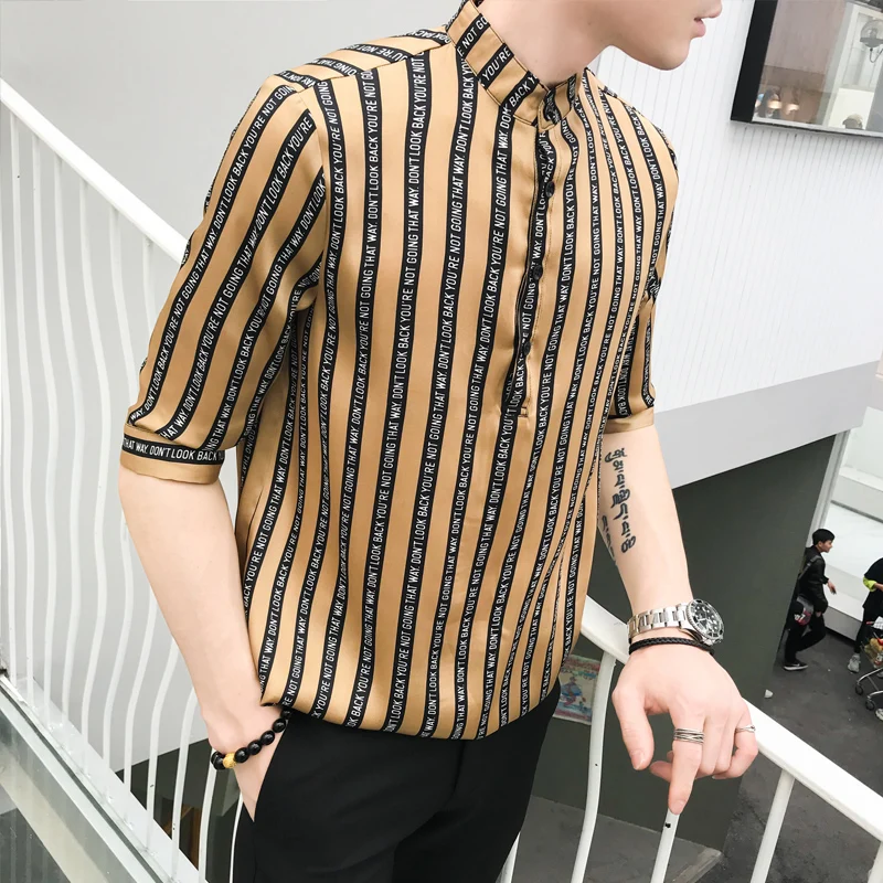 Мужская рубашка в полоску необычный Графический рукав комплект свободная с