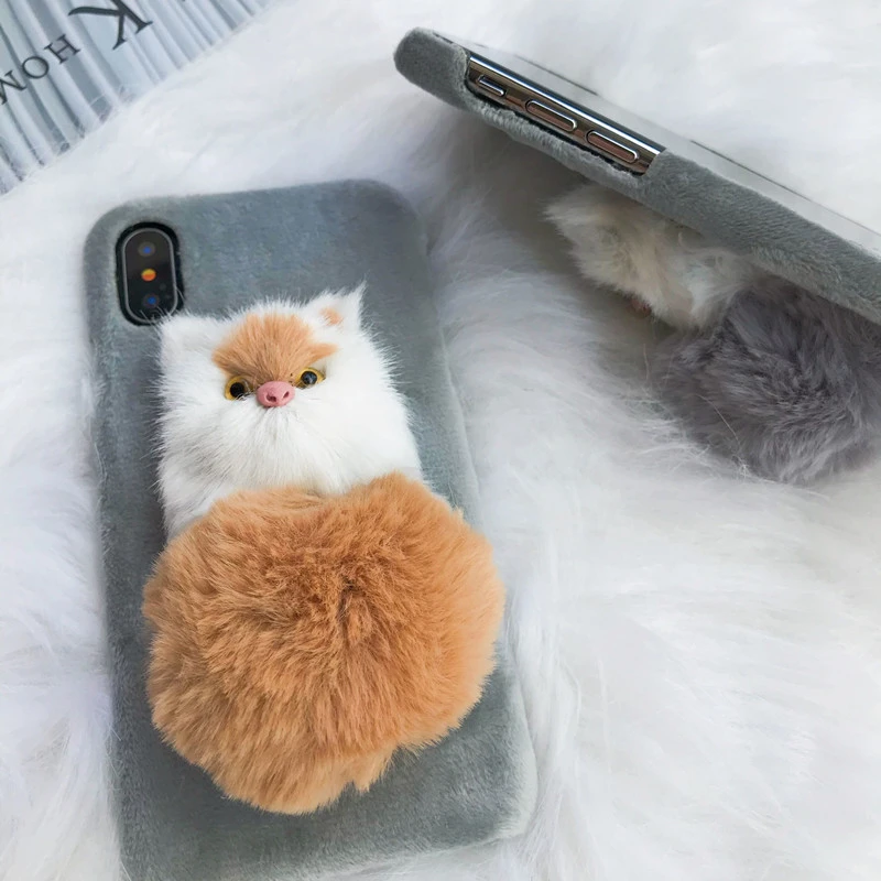 Soinmy теплые плюшевые меховые чехол для iPhone xs max случае 3D стильная футболка с изображением персонажей видеоигр Cat Жесткий PC задняя крышка для iPhone SE 5 6 6S 7 8 x xr xs случае