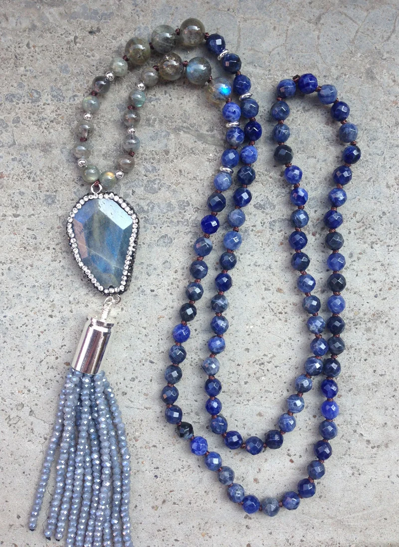 YA2261 лабрадорит хрустальный кулон кисточки пуля содалит бусы Узелок колье с