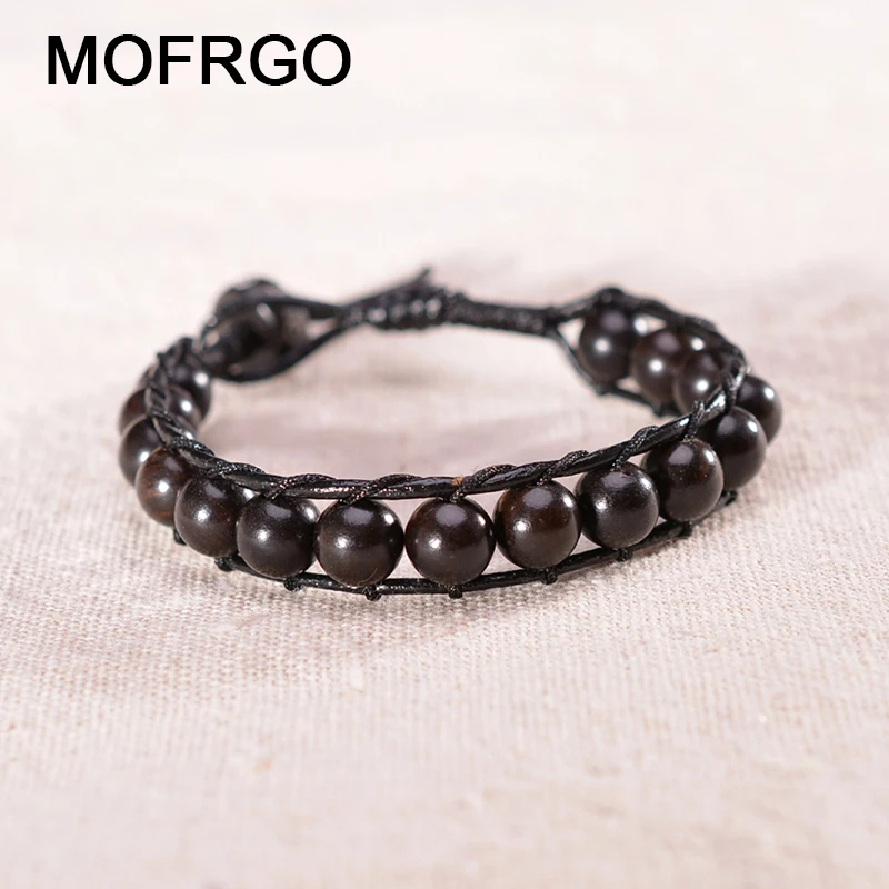 Винтажные кожаные браслеты 8 мм браслет из деревянных бусин тканый Бохо Браслет