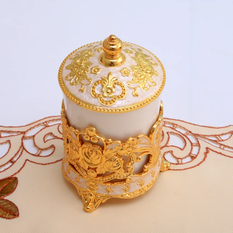 Gold with White Европейский Металл художественное ремесло ватные палочки коробка для хранения зубочисток настольное украшение косметическая коробка держатель подарок подруге семейный Декор - Цвет: Gold with White