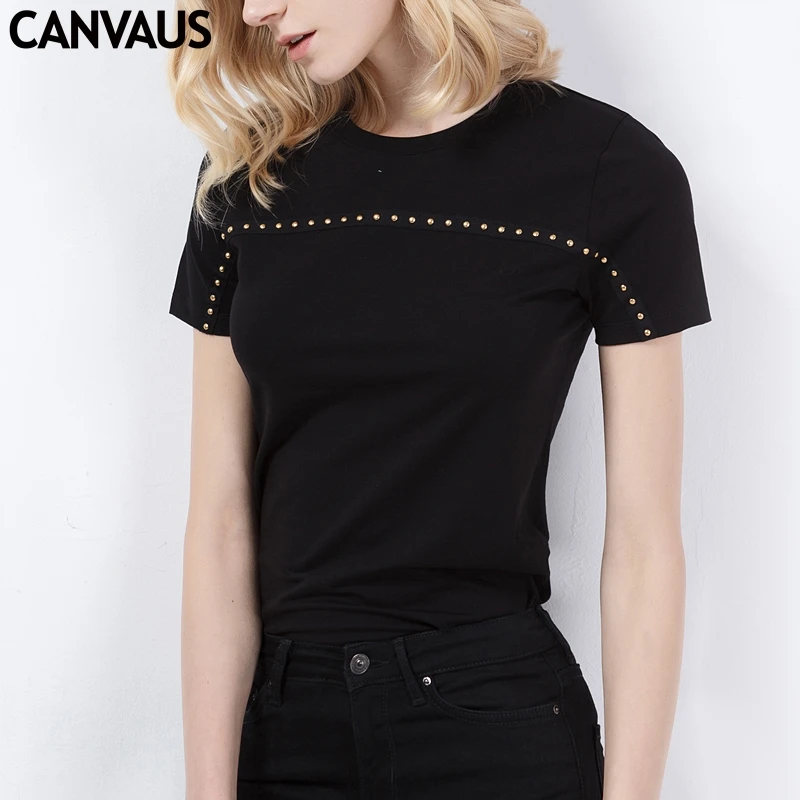 CANVAUS Футболка Хлопок Повседневная Черная футболка с коротким рукавом Camiseta Mujer Femme