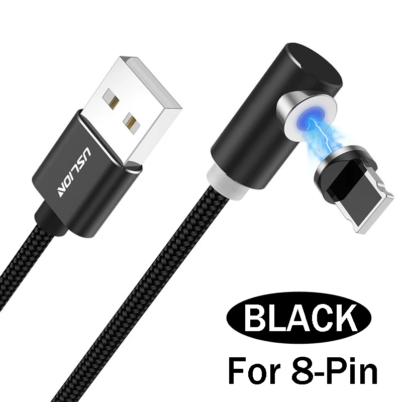 USLION быстро Магнитный кабель Micro Тип usb C USB кабель Зарядное устройство для iPhone XS х R samsung S10 S9 магнит Android телефонный кабель Шнур - Цвет: Black For IOS