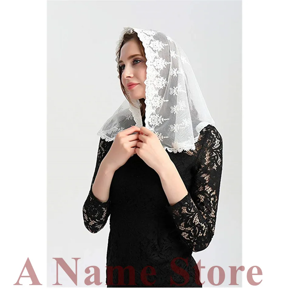 Черный, белый цвет свадебная Фата Мантилья для Church Veil католический Латинской массового головной убор кружева Vela негра вуаль кружева мантилья