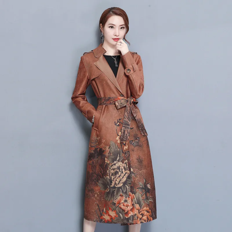 Винтажное замшевое пальто для женщин Manteau Femme Hiver Весенняя длинная верхняя одежда