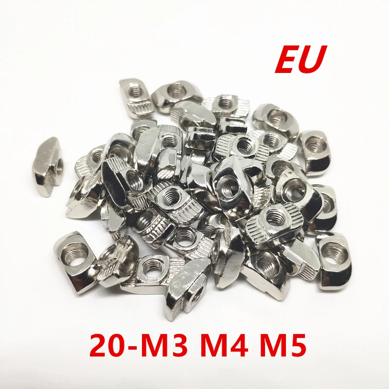

100 шт., 20 серий, M3, M4, M5, гайка-молоток, т, скользящая гайка, никелированная углеродистая сталь, для 2020, алюминиевый профиль, коннектор