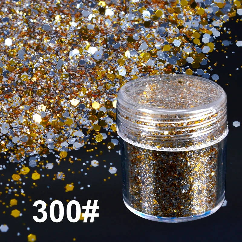 

YWK 1 Bottle 10ml Silver Golden Optional Nail Art Glitter Powder Hexagon Sequins Powder Decorations For Nails Gel Polish