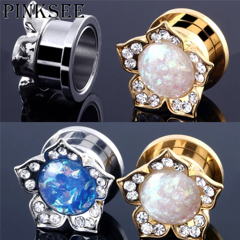 PINKSEE 1 шт. нержавеющая сталь цветок кристалл расширение уха штекер панк стиль