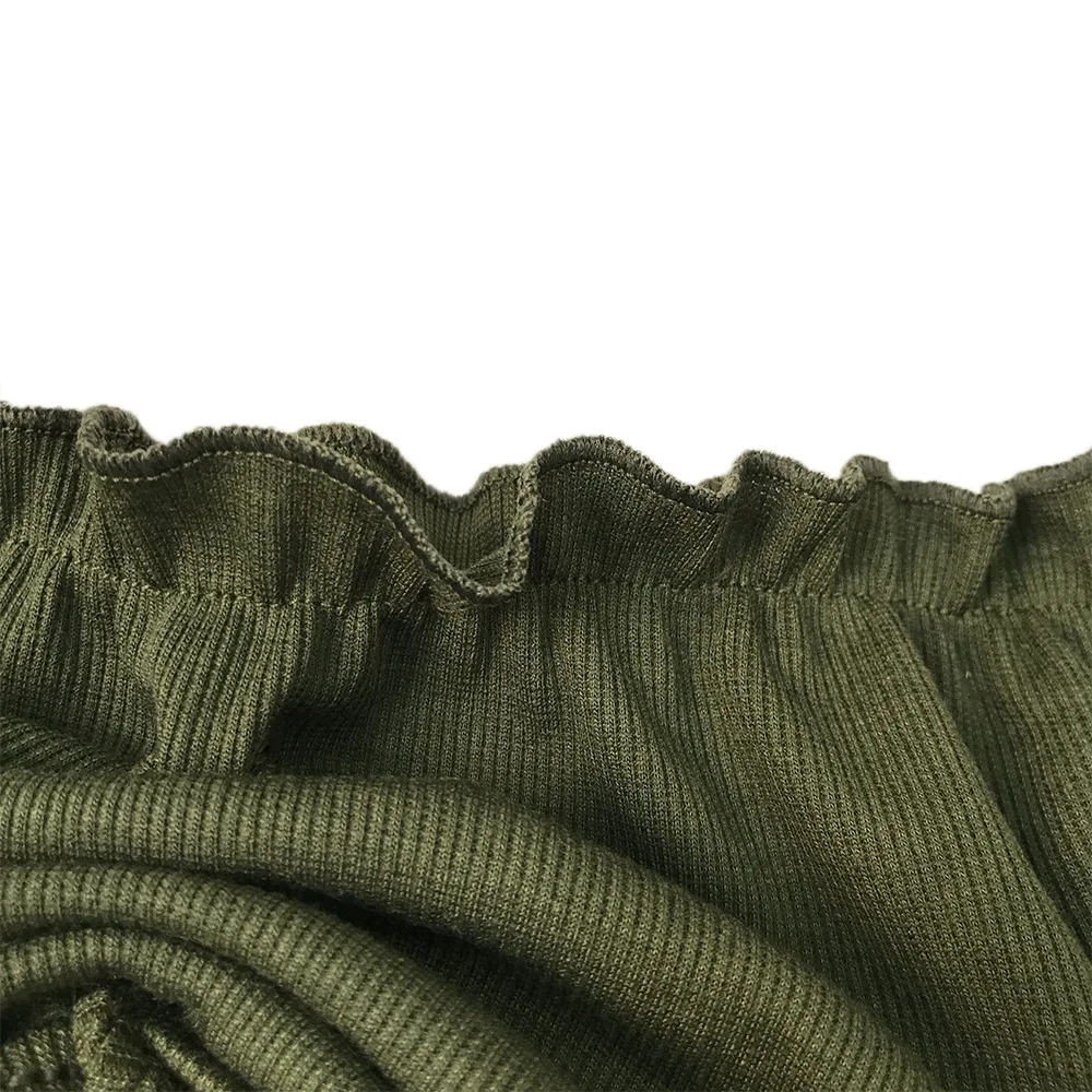 Женские жабо джемпер с открытыми плечами Ribbed Sleeve Crop Майки
