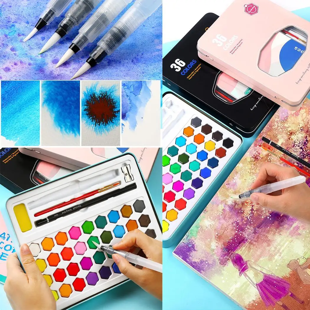 Нетоксичные Твердые пигментные акварельные краски акварель 36 цветов живопись