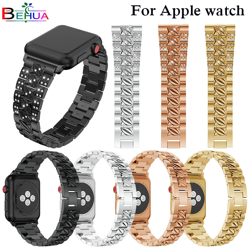 

Ремешок из нержавеющей стали для Apple watch series 1 2 3 4, стильный сменный Браслет с кристаллами для часов, 38 мм 42 мм 40 44 мм