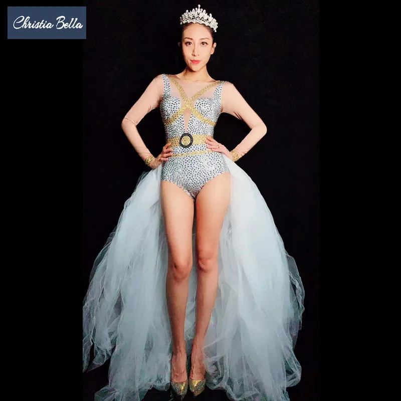 Боди с кристаллами для певицы женский эластичный комбинезон Стразы сеткой со