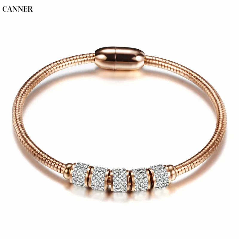 Женский браслет из нержавеющей стали Canner розовое золото серебро CZ Кристалл