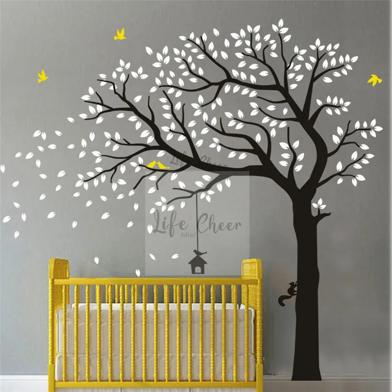 Осеннее дерево виниловая настенная наклейка Летающие птицы с высоким большим