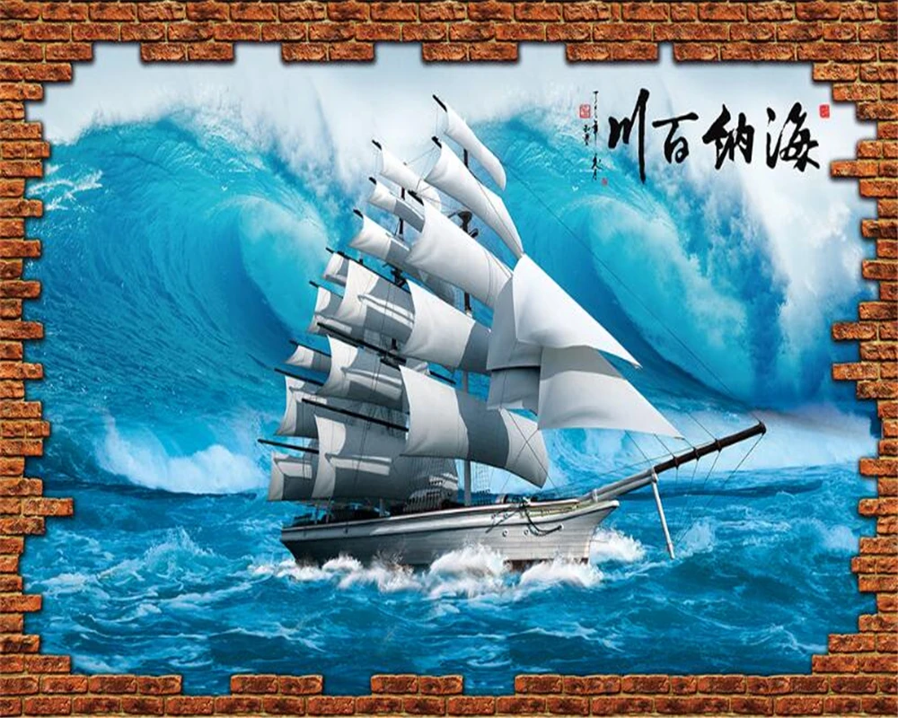 Настенные обои 3D с морским парусником для гостиной 3 d | Обустройство дома