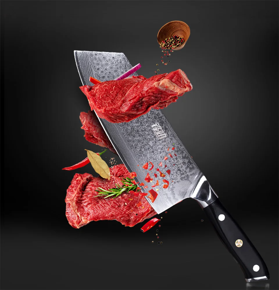 FINDKING G10 дамасский нож с ручкой 7 дюймов профессиональный нож для мясника 67 слоев дамасской стали кухонный нож Кливер