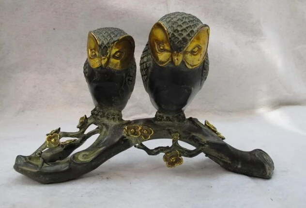 

Песня voge gem S0567 Китайская народная Классическая медная бронза позолоченная фэн-шуй птица Минерва Сова на сливе