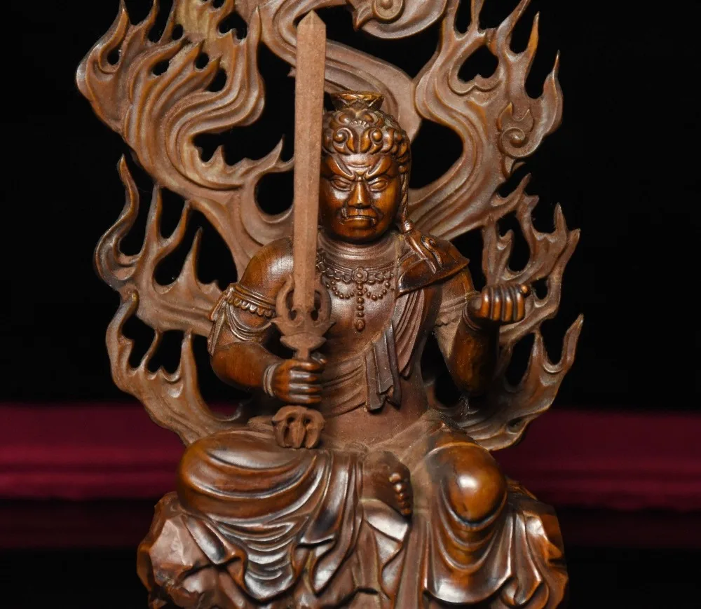 Рождество Китай Boxwood деревянный резной Fudo Myo o / Acalanatha протектор божество статуя