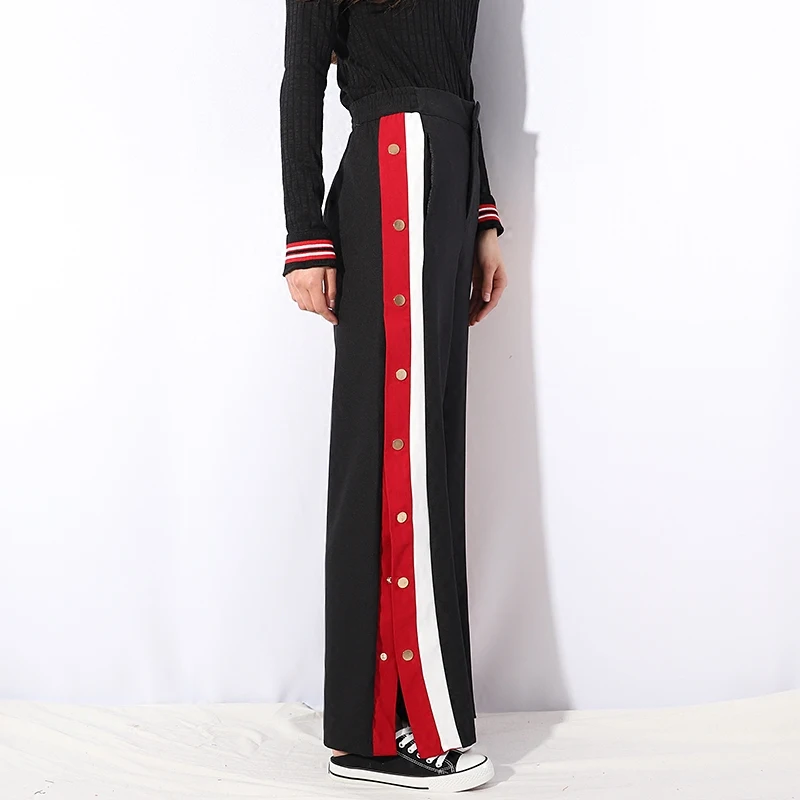 Женские широкие брюки 2018 года в английском стиле шифоновые длинные полоску с эластичным поясом и боковой