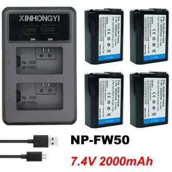 4P-FW50BatteryAndCh 2000 мАч NP FW50 акумуляторная батарея NP-FW50 Батарея+ светодиодный двойной Зарядное устройство для sony Alpha a6500 a6300 a7 7R a7R a7R II a7II NEX-3 NEX-5 Камера - Цвет: 4P-FW50BatteryAndCh
