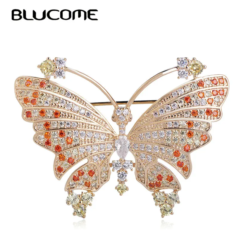 Женская брошь в форме бабочки Blucome блестящая Медная с цирконом аксессуар для