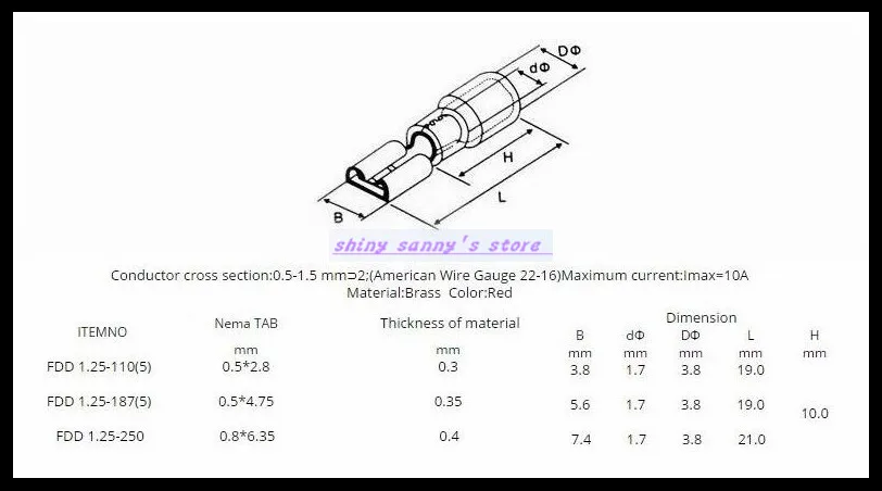 200 шт./лот FDD1.25-110(5) Red 22-16 AWG 0 5-1 5 мм2 женский изолированный Электрический обжимной