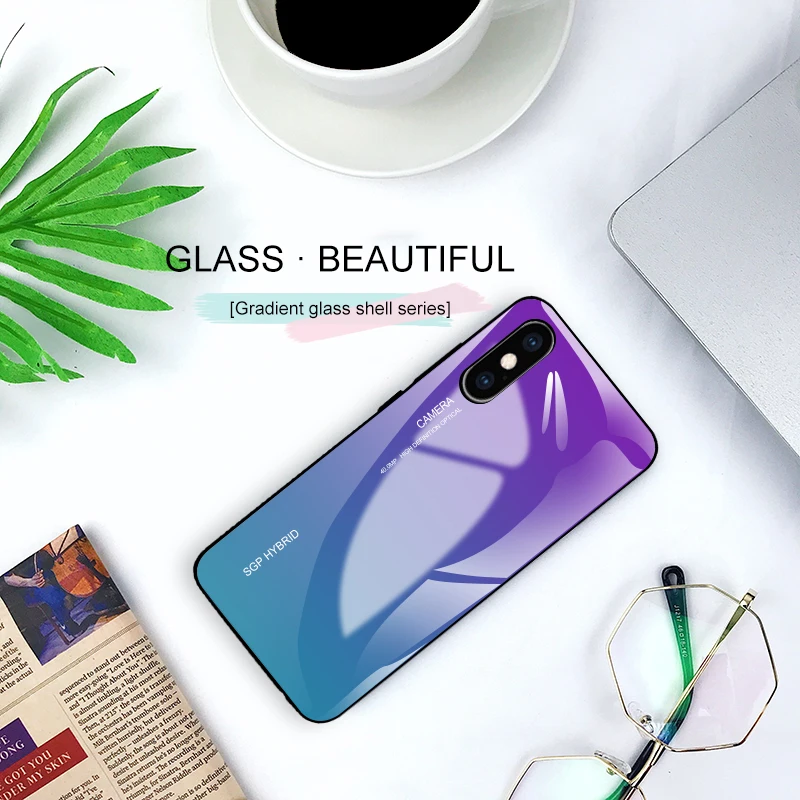 Для Huawei Honor 20 7A 7C Pro 8 9 10 Lite 8X 7X чехол градиентное закаленное стекло Силиконовая