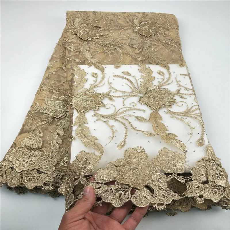 

Stone and beads lace fabric lovely African Lace Fabric Embroidery french Laces Fabrics Tulle net laces Available CHYF17