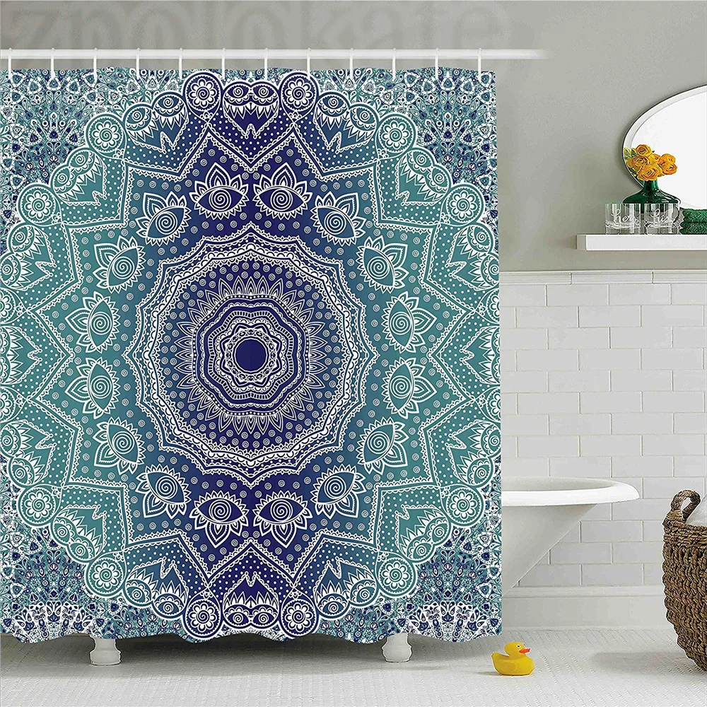 Темно синяя и Бирюзовая занавеска для душа космическая схема искусство Мандала