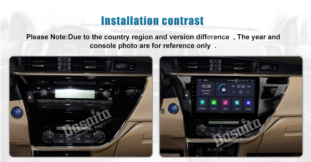 Dasaita четырехъядерный Android 9,0 автомобильный gps Bluetooth мультимедийный плеер для Toyota Corolla с 10," сенсорным экраном
