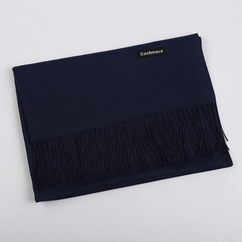 13-Navy Blue Чистый цвет бахрома саржа кашемировый шарф унисекс для женщин и мужчин негабаритных одеяло длинный большой пашмины шаль - Цвет: 13-Navy Blue