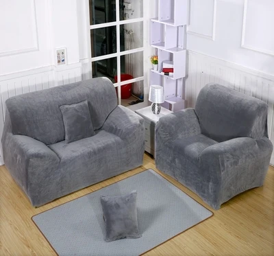 plush silver grey Универсальные плюшевые эластичные чехлы для диванов зимний утолщенный чехол для диванов полный все включено Противоскользящий Модный Эластичный чехол от пыли - Цвет: plush silver grey