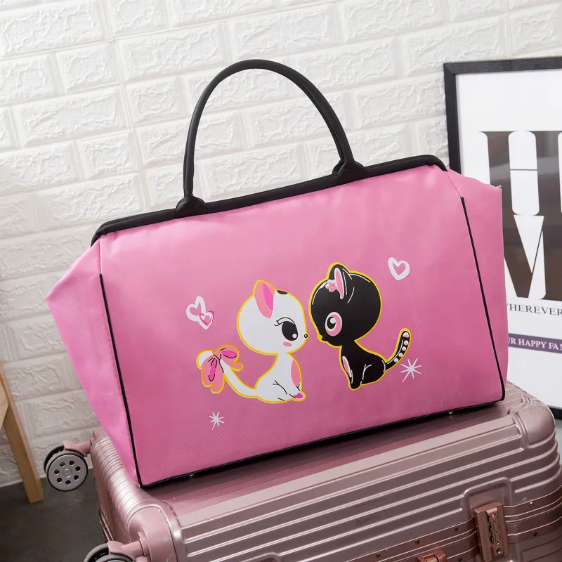 Cat Pink Big Size Модная женская сумка для путешествий на выходные, женская сумка, большие сумки для путешествий светильник, багажная сумка, Мужская складная сумка для путешествий LGX11 - Цвет: Cat Pink Big Size