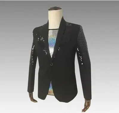 

Steampunk Men's black V-neck Coat Long Sleeve Jacket bright-sheet suit slim fromal