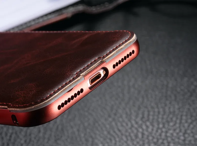 Деловая металлическая рамка + кожаный чехол для телефона iPhone 7 6 6S Plus задняя крышка