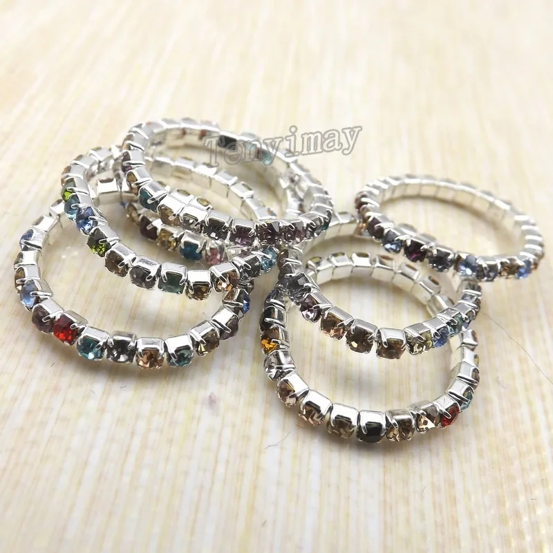 

Mixed Color Stretchy Rhinestone Rings For Women 50pcs/lot