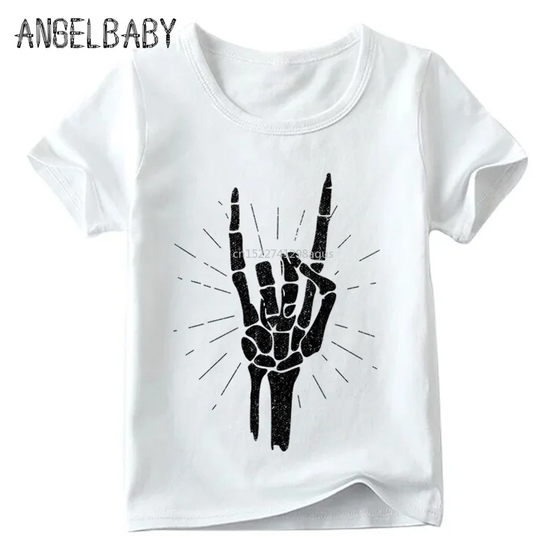 

Children Heavy Metal Rock Cool Design T shirt Boys and Girls Summer Casual Tops Kid Soft White T-shirt,ooo158