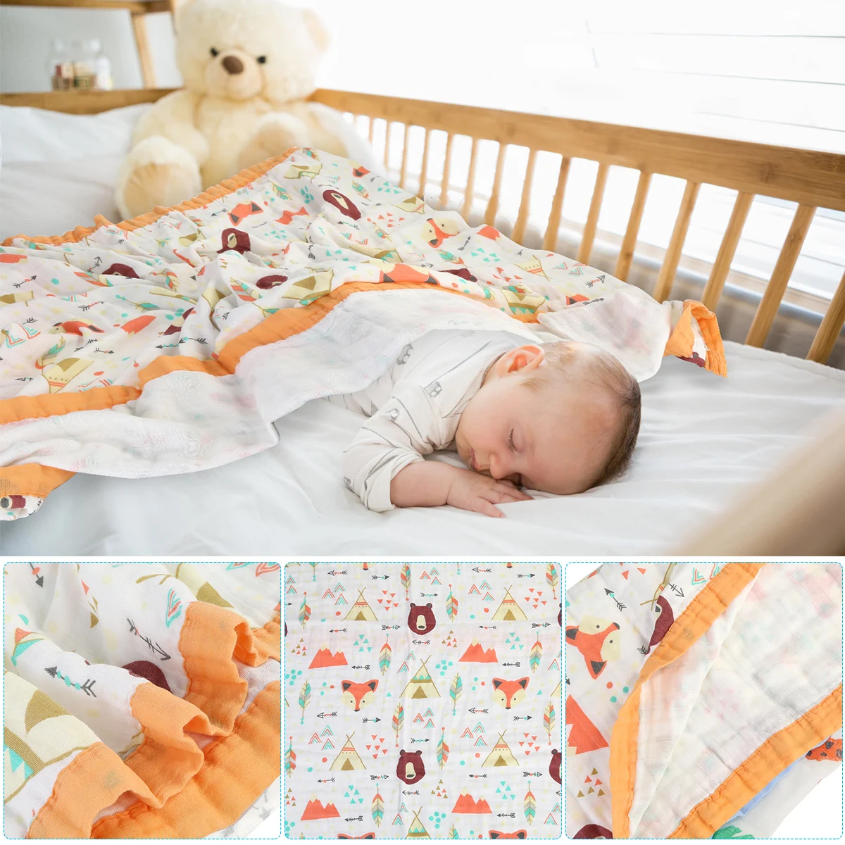 Детское муслиновое одеяло из бамбука четырехслойное детское лучше чем