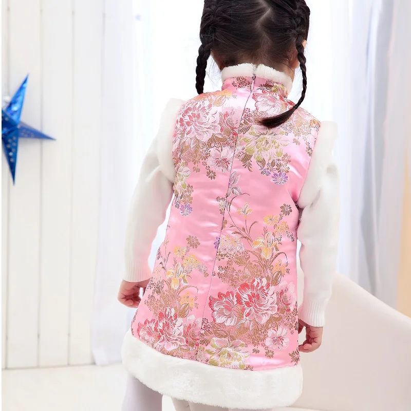 Зимнее платье в китайском стиле для девочек хлопковое без рукавов модель Qipao