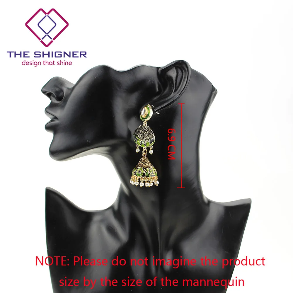 SHIGNER Индийские Традиционные ювелирные изделия chandali Jhumka Jhumki серьги с эмалью Meenakari кундан жемчуг висячие серьги