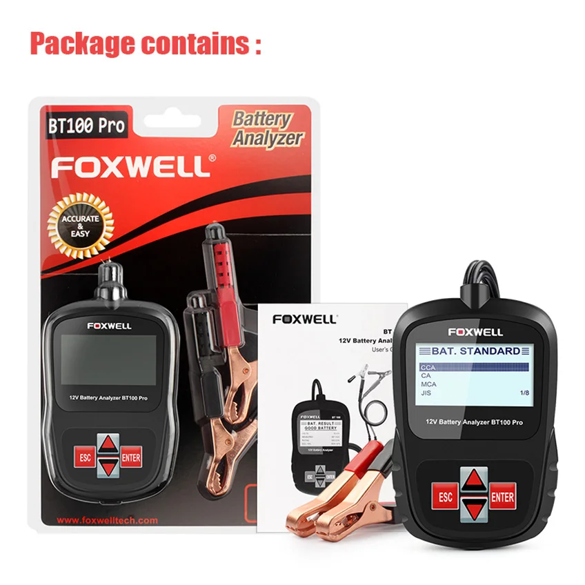 Новый FOXWELL BT100 PRO 6 В 12 вольт автомобильной анализатор для лавинно AGM гель 100 до 1100 CCA