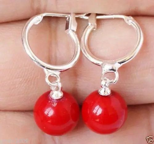 Новые модные красные 10 мм круглые жемчужные серебряные серьги с левербэк |
