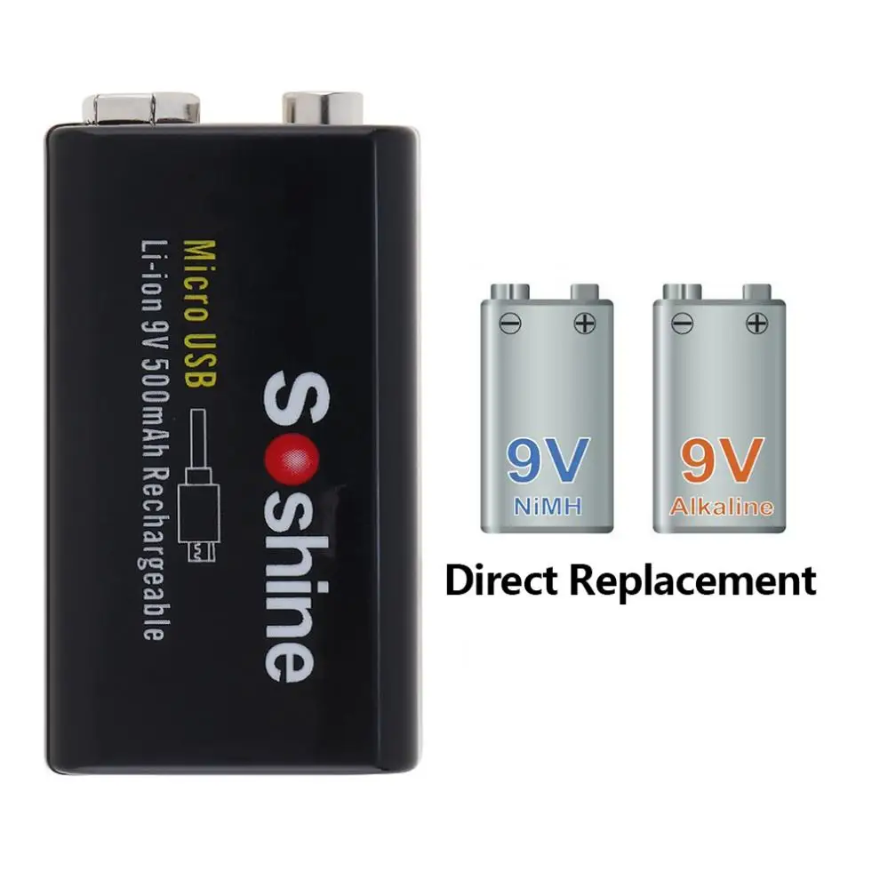 2 шт./лот 9V 6F22 500mAh Li-Ion 7 4 V 3.3Wh Аккумуляторная Батарея Micro USB защищенная для