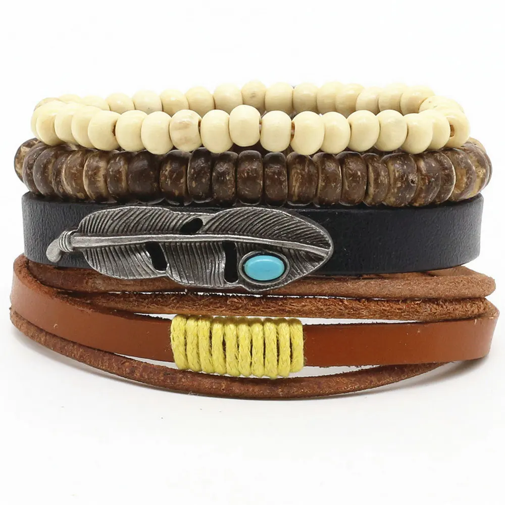 Многослойный браслет ручной работы из кожи и ткани с бусинами | Украшения